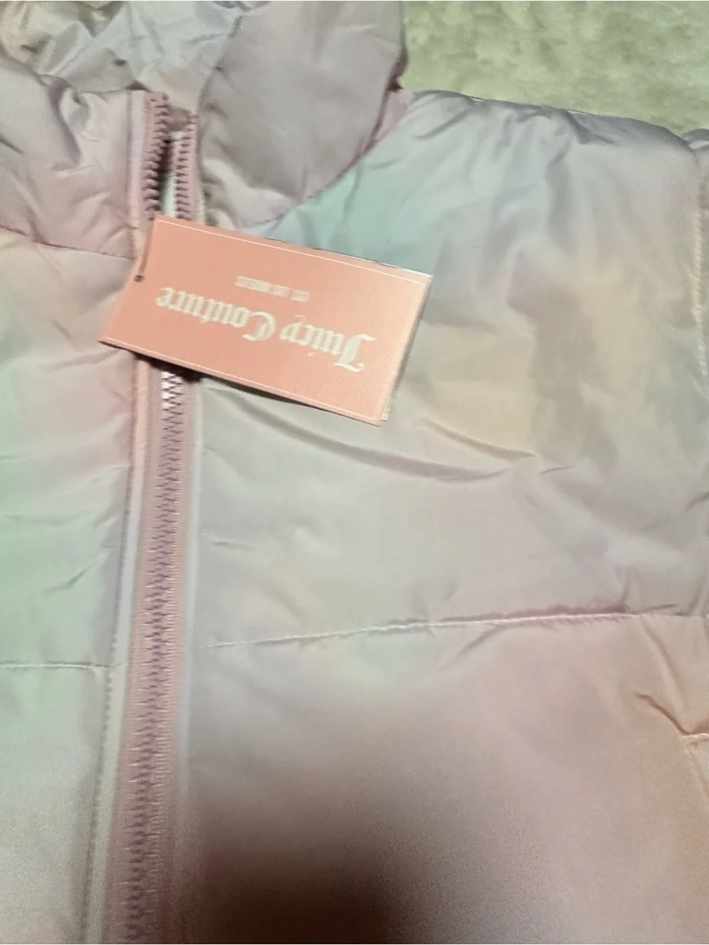 Juicy Couture Pastel Tie-Dye Puffer Vest - Pink Lavender Mint